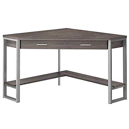 Monarch Specialties Jordan 42"W Corner Computer Desk, Dark Taupe/Silver