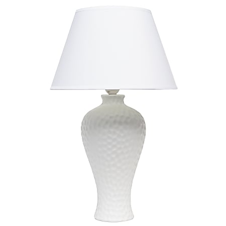 Creekwood Home Essentix Ceramic Textured Imprint Winding Table Lamp, 20-1/8"H, White Shade/White Base
