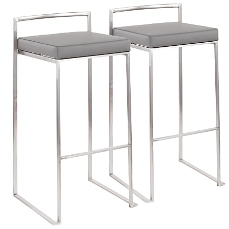 LumiSource Fuji Stacker Bar Stools, Silver/Gray, Set Of 2 Stools