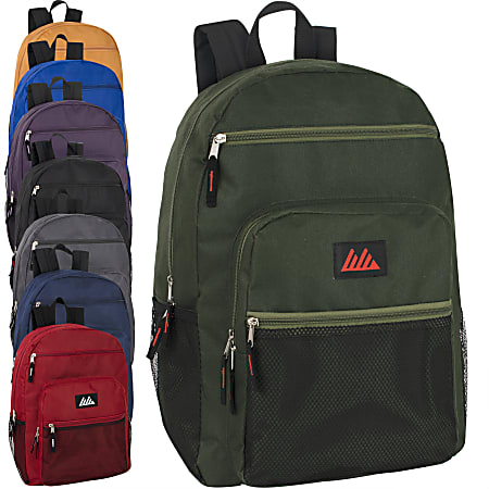 Trailmaker Deluxe Multi-Pocket Backpacks, Assorted Colors, Pack Of 24 Backpacks
