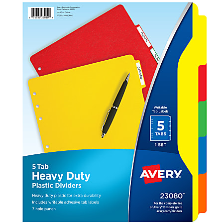 Avery® Heavy Duty Plastic Dividers With White Tab Labels, 8 1/2