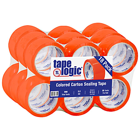 Tape Logic® Carton-Sealing Tape, 3" Core, 2" x 55 Yd., Orange, Pack Of 18