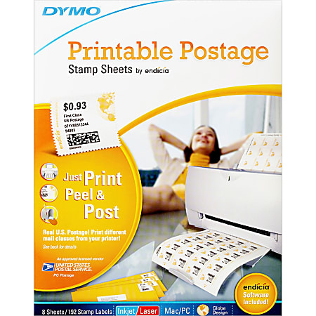 DYMO® Printable Postage, 1750042, 24 Stamps Per Sheet, Pack Of 8 Sheets