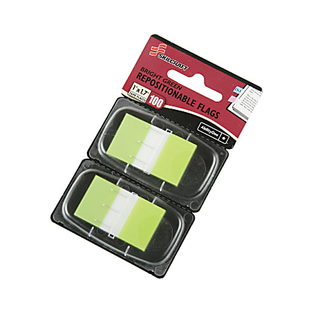 SKILCRAFT® 70% Recycled Self-Stick Marker Flags,1" x 1 3/4", Bright Green, 50 Flags Per Pad, Pack Of 2 (AbilityOne 7510-01-399-1152)
