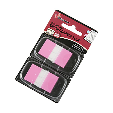 SKILCRAFT® 70% Recycled Self-Stick Marker Flags,1" x 1 3/4", Bright Pink, 50 Flags Per Pad, Pack Of 2 (AbilityOne 7510-01-399-1153)