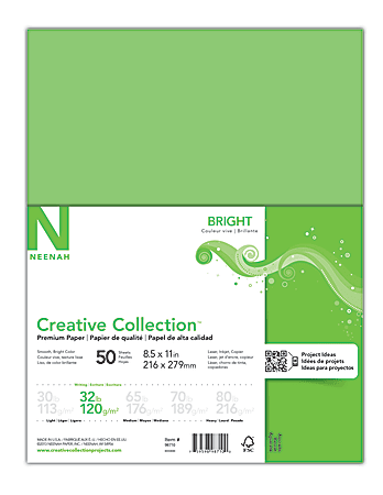 Neenah® Creative Collection™ Bright Specialty Inkjet Paper, Bright Green, Letter Size (8 1/2" x 11"), Pack Of 50 Sheets, FSC® Certified