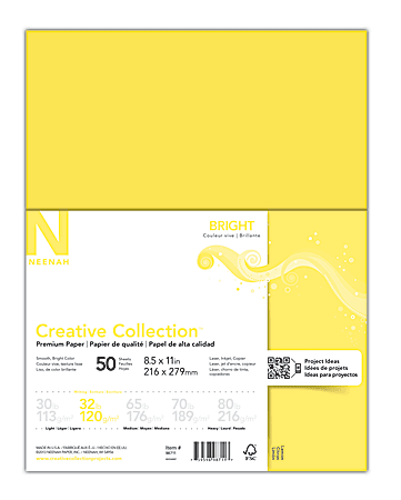 Neenah® Creative Collection™ Bright Specialty Paper, Letter Size (8 1/2" x 11"), FSC® Certified Paper, Bright Yellow, Pack Of 50 Sheets