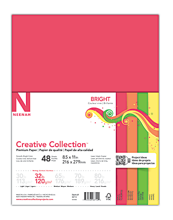 Neenah® Creative Collection™ Bright Specialty Paper, Letter Size (8 1/2" x 11"), FSC® Certified Paper, Assorted Colors, Pack Of 48 Sheets