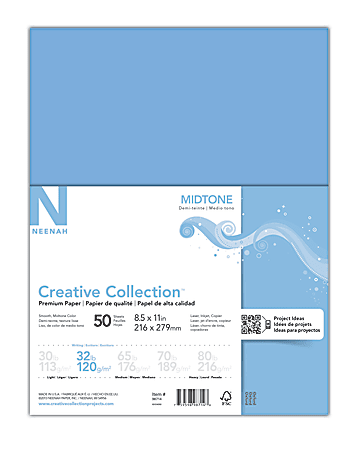 Neenah® Creative Collection™ Midtone Specialty Inkjet Paper, Blue, Letter Size (8 1/2" x 11"), Pack Of 50 Sheets, FSC® Certified