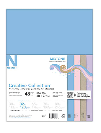 Neenah® Creative Collection™ Midtone Specialty Paper, Letter Size (8 1/2" x 11"), FSC® Certified, Assorted Colors, Pack Of 48 Sheets