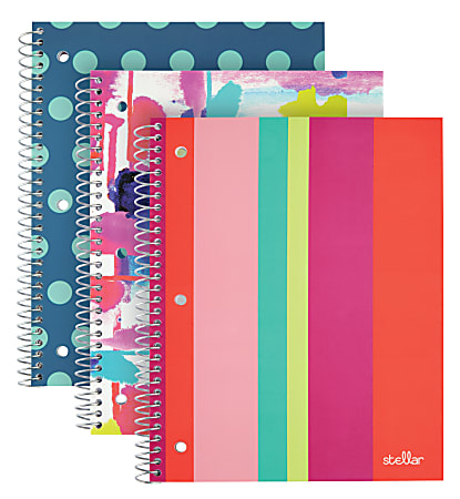 Office Depot® Brand Fashion Stellar Poly Notebook, 8" x 10 1/2", Wide Ruled, Assorted Designs, 80 Sheets