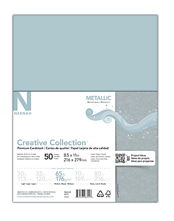 Neenah® Creative Collection™ Metallic Specialty Card Stock, Chalice Silver, Letter (8.5" x 11") 65 Lb, Pack Of 50