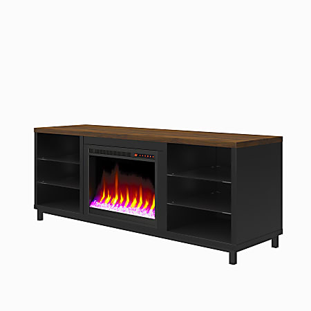 Ameriwood Home Lumina Deluxe Fireplace TV Stand For TVs Up To 70", 24-15/16"H x 64-3/4"W x 18-15/16"D, Black/Walnut