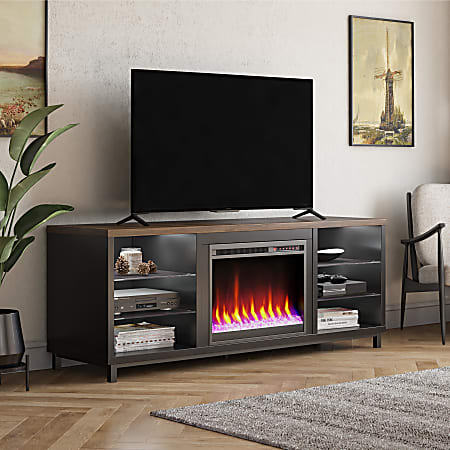 Ameriwood Home Lumina Deluxe Fireplace TV Stand For TVs Up To 70 24 1516 H x 64 34 W x 18 1516 D BlackWalnut Office Depot