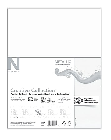 Neenah® Creative Collection™ Metallic Specialty Card Stock, White Gold, Letter (8.5" x 11"), 65 Lb, Pack Of 50