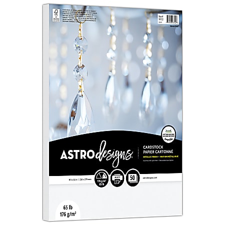 Astrodesigns Metallic Specialty Card Stock, White Gold, Letter (8.5" x 11"), 65 Lb, Pack Of 50