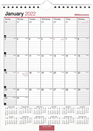 Office Depot® Brand Monthly Wall Calendar, 8" x 11", White, January To December 2022, OD301328