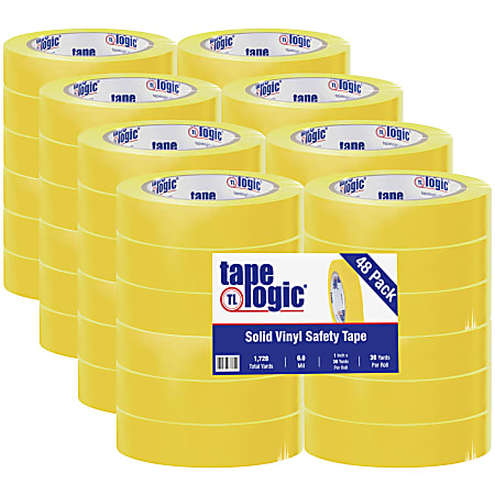 BOX Packaging Solid Vinyl Safety Tape, 3" Core, 1" x 36 Yd., Yellow, Case Of 48
