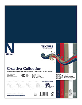Neenah® Creative Collection™ Textured Card Stock, Assorted Neutral Colors, 80 Lb, Letter (8.5" x 11"), Pack Of 40