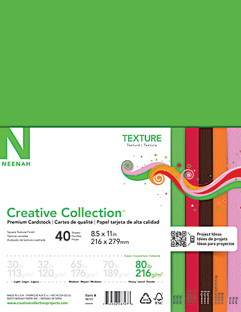 Neenah Creative Collection™ Paper, Textured Cover Paper, Letter Size (8 1/2" x 11"), 80 Lb, Assorted Colors, 40 Sheets