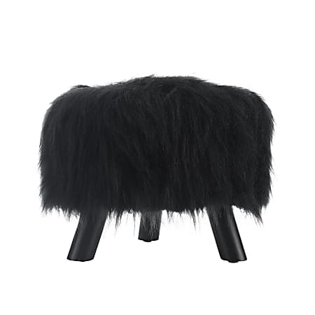 Linon Claire Faux Fur Ottoman, Black