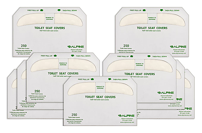 Alpine Flushable Toilet Seat Covers, White, 250 Covers Per Pack, Case Of 9 Packs