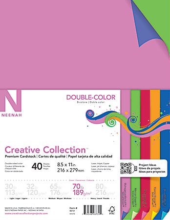 Neenah® Creative Collection™ Double-Color Textured Card Stock, Assorted Colors, Letter (8.5" x 11"), 70 lb, Pack Of 40