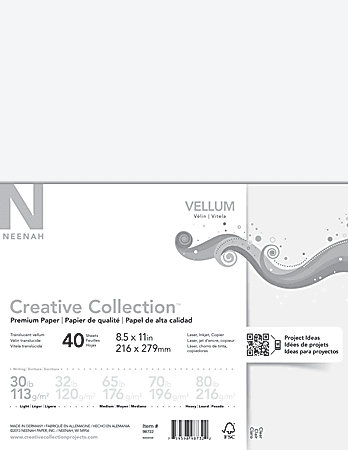 Neenah® Creative Collection™ Paper, Vellum, Letter Size (8 1/2" x 11"), FSC® Certified, Translucent, Pack Of 40 Sheets