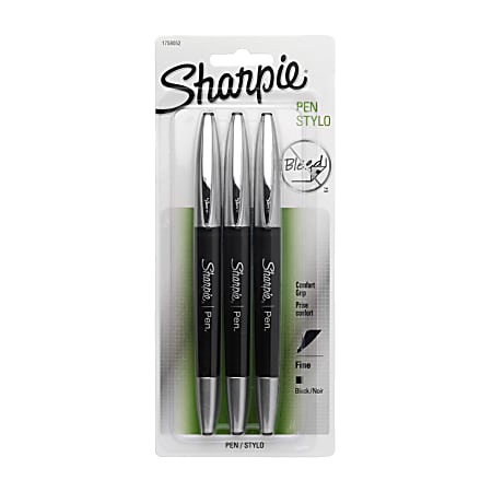 Sharpie® Soft-Grip Pens, Fine Point, 0.8 mm, Black Barrel, Black Ink, Pack Of 3