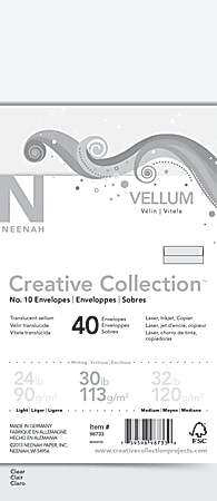 Neenah® Creative Collection™ #10 Envelopes, Gummed Seal, 30 Lb, Vellum, Translucent, Pack Of 40