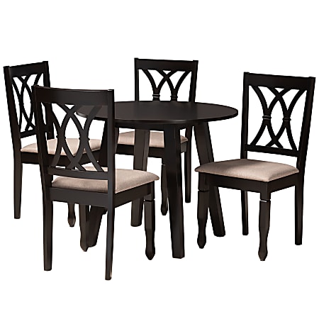 Baxton Studio Millie 5-Piece Dining Set, 29-15/16"H x 35-7/16"W x 35-7/16"D, Sand/Dark Brown