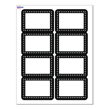 Avery® Adhesive Name Badges, S00-EY5-PRFNB10, Rectangle, 2-1/3" x 3-3/8", Matte White, Preprinted Black & White Polka Dots Design, Pack Of 80