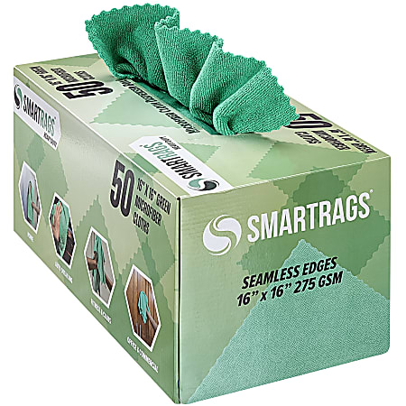 Hospeco SmartRags® Disposable Microfiber Towels, 45 Gram, 275 GSM, 16" x 16", Green, 50 Towels Per Box, Case Of 8 Boxes