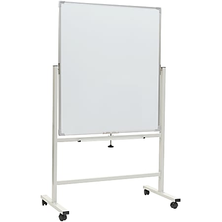 Excello Double-Sided Mobile Magnetic Dry-Erase Whiteboard On Wheels, Steel, 36"x 42", White, Aluminum Frame