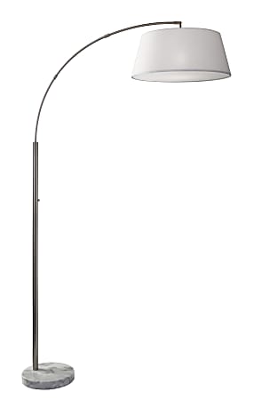 Adesso® Thompson Arc Floor Lamp, 82"H, White Shade/Brushed Steel/White Base