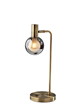 Adesso Starling LED Desk Lamp, Adjustable, 17-1/2”H, Smoked Outer Glass Shade/Antique Brass Base