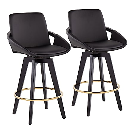 LumiSource Cosmo Faux Leather Counter Stools, Black/Gold, Set