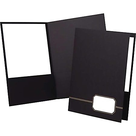 Oxford™ Monogram Executive Twin Pocket Portfolios, 9" x 11 7/8", Black/Gold, Pack Of 4