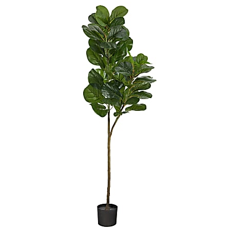Nearly Natural Fiddle Leaf Fig 54”H Artificial Tree With Planter, 54”H x 8”W x 8”D, Green/Black