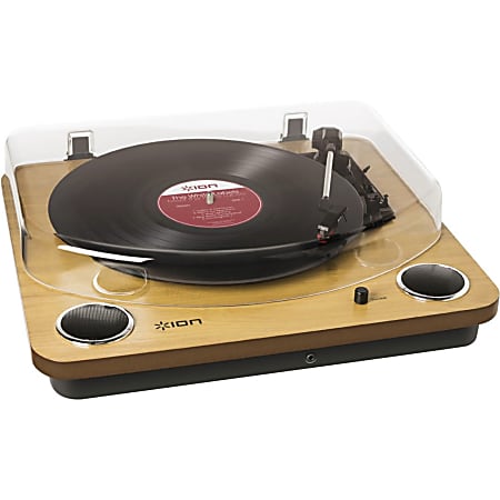 ION Max LP Conversion Turntable with Stereo Speakers - Natural Wood - Auxiliary Audio In - Audio Line Out - USB