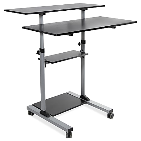 Mount-It! MI-7970 Height-Adjustable Mobile Standing Desk Workstation, 55"H x 39-1/2"W x 26"D, Silver