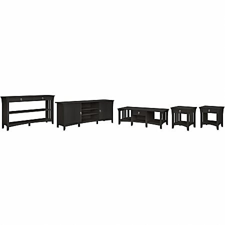Bush® Furniture Salinas TV Stand With Coffee Table, Console Table And Set Of 2 End Tables, Vintage Black, Standard Delivery