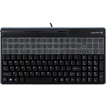 CHERRY SPOS QWERTY Keyboard - 135 Keys - QWERTY Layout - 54 Relegendable Keys - Magnetic Stripe Reader - USB - Black