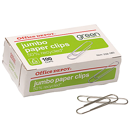 Office Depot® Brand Jumbo Paper Clips, 1-7/8", 20-Sheet Capacity, Silver, Box Of 100 Clips