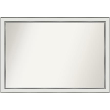 Amanti Art Narrow Non-Beveled Rectangle Framed Bathroom Wall Mirror, 27” x 39”, Eva White Silver