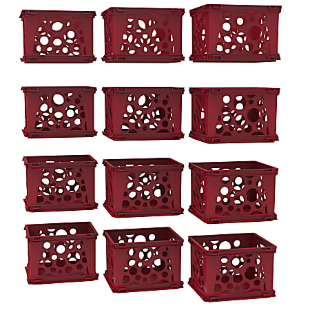 Storex Mini Crates, 6”H x 7-3/4”W x 9”D, Red, Pack Of 12 Crates