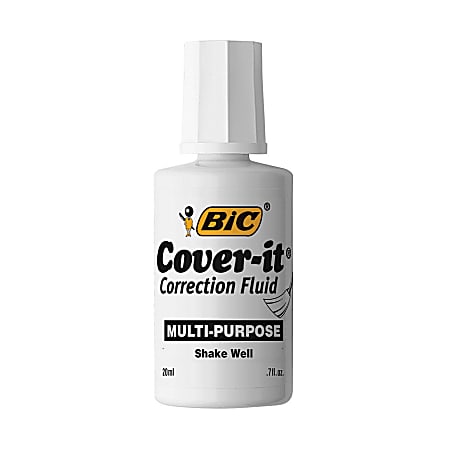 BIC® Cover-It™ Correction Fluid, 0.68 oz (20 mL), White, Pack Of 12
