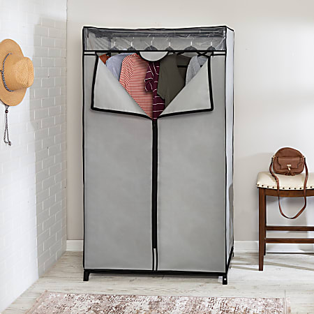 Honey Can Do Double Door Portable Wardrobe Closet With Cover, 63”H x 19-3/4”W x 36”D, Gray