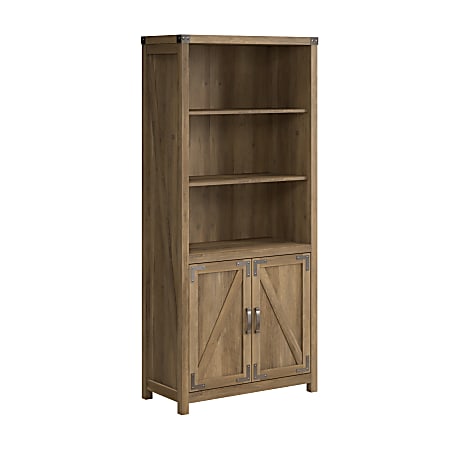 Kathy Ireland Home by Bush® Furniture Cottage Grove Tall 5 Shelf Bookcase with Doors, Reclaimed Pine, Standard Delivery