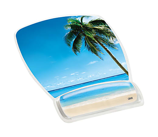 3M™ Precise™ Micro-Texture Mousing Surface With Gel Wrist Rest, Beach Theme